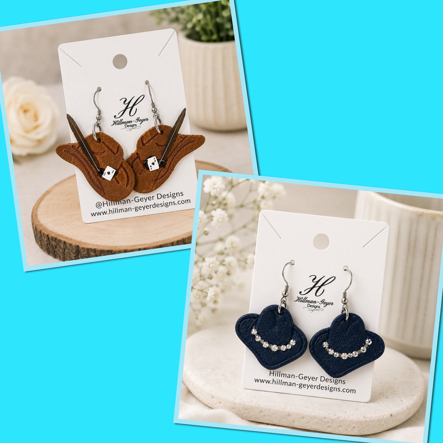 Preorder - 2 styles - Howdy Cowboy Hats - Embossed (mirrored pairs) - Steel Rule Wooden Earring Die