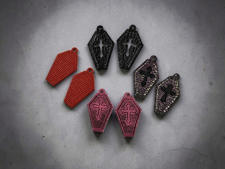 1.75" Spooky Coffins - Embossed and cut out - Steel Rule Wooden Earring Die