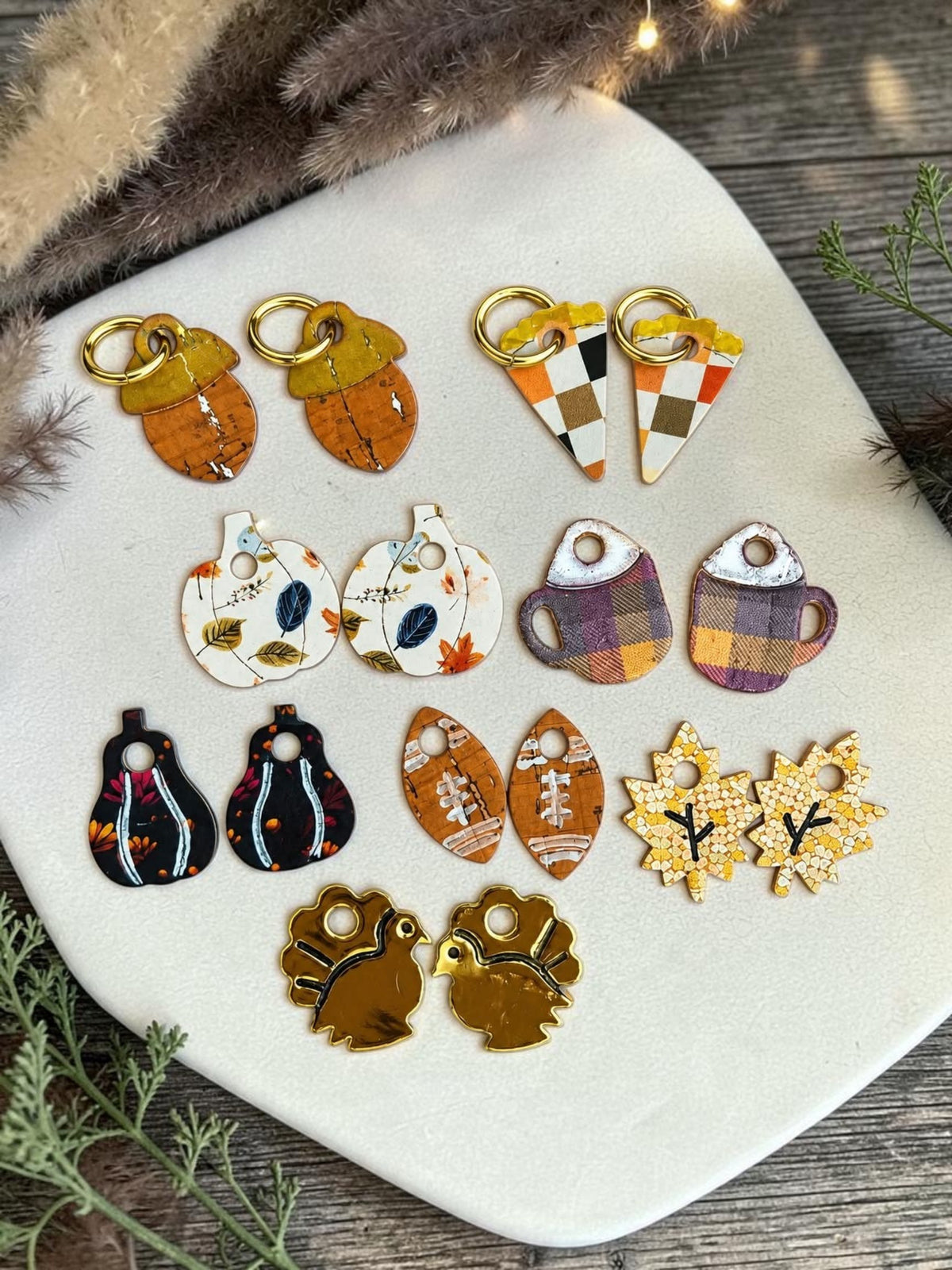 Preorder - Fall Multi Huggie Dangles  - 8 designs - embossed mirrored pairs - Steel Rule Wooden Earring Die