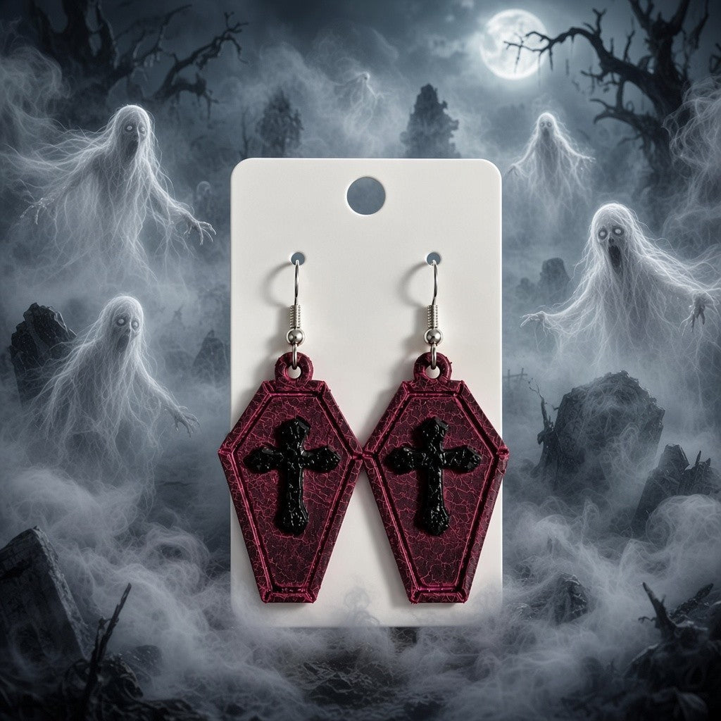1.75" Spooky Coffins - Embossed and cut out - Steel Rule Wooden Earring Die