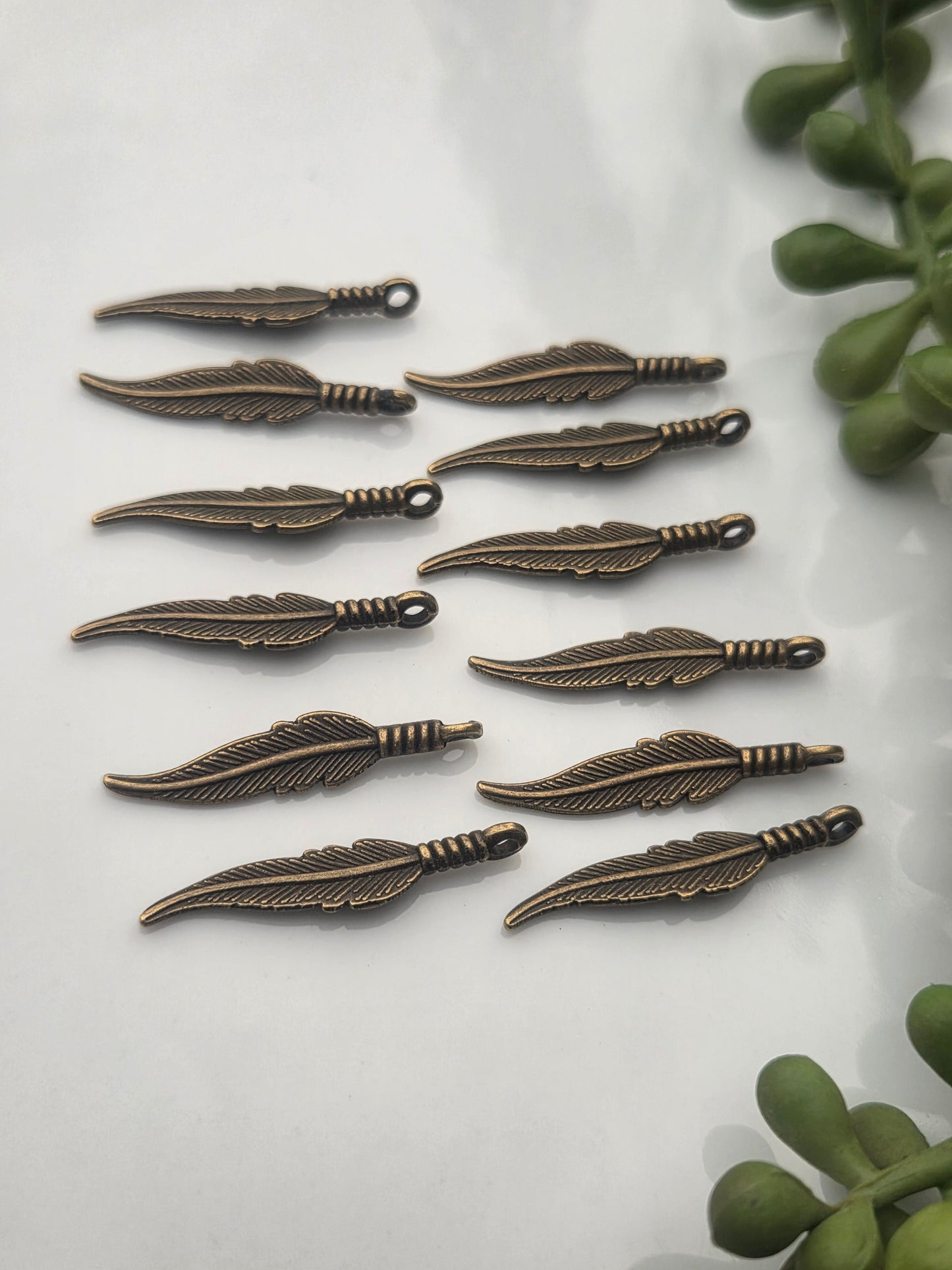 Bronze Tribal Feather Charms  - 12 pcs